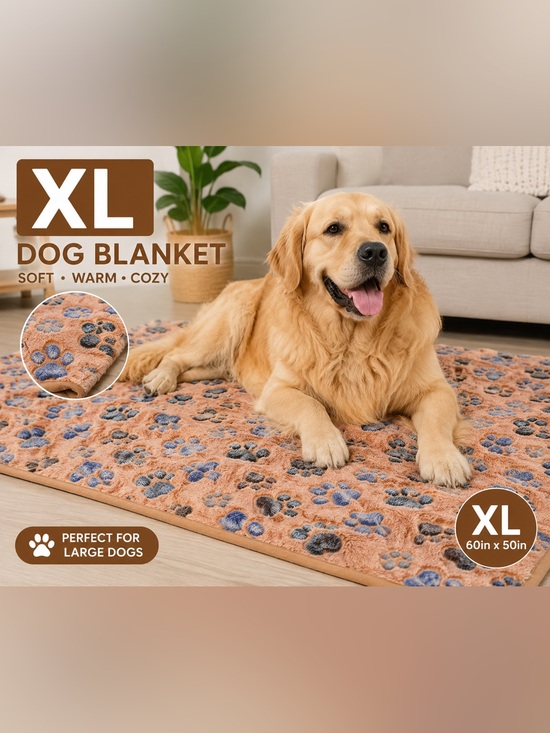 Other - XL Dog Blanket - Soft Cozy Paw-Print Mat in Tan and Blue